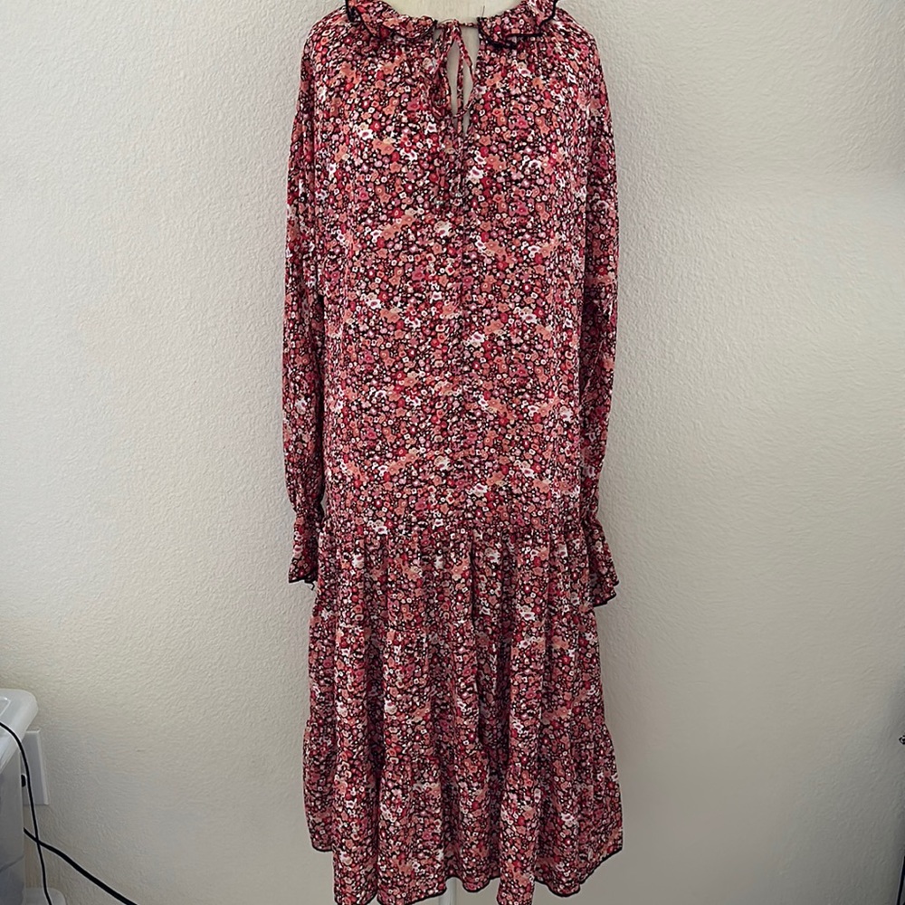 NWT O.P.T Anthropologie Prairie floral ruffle long sleeve dress